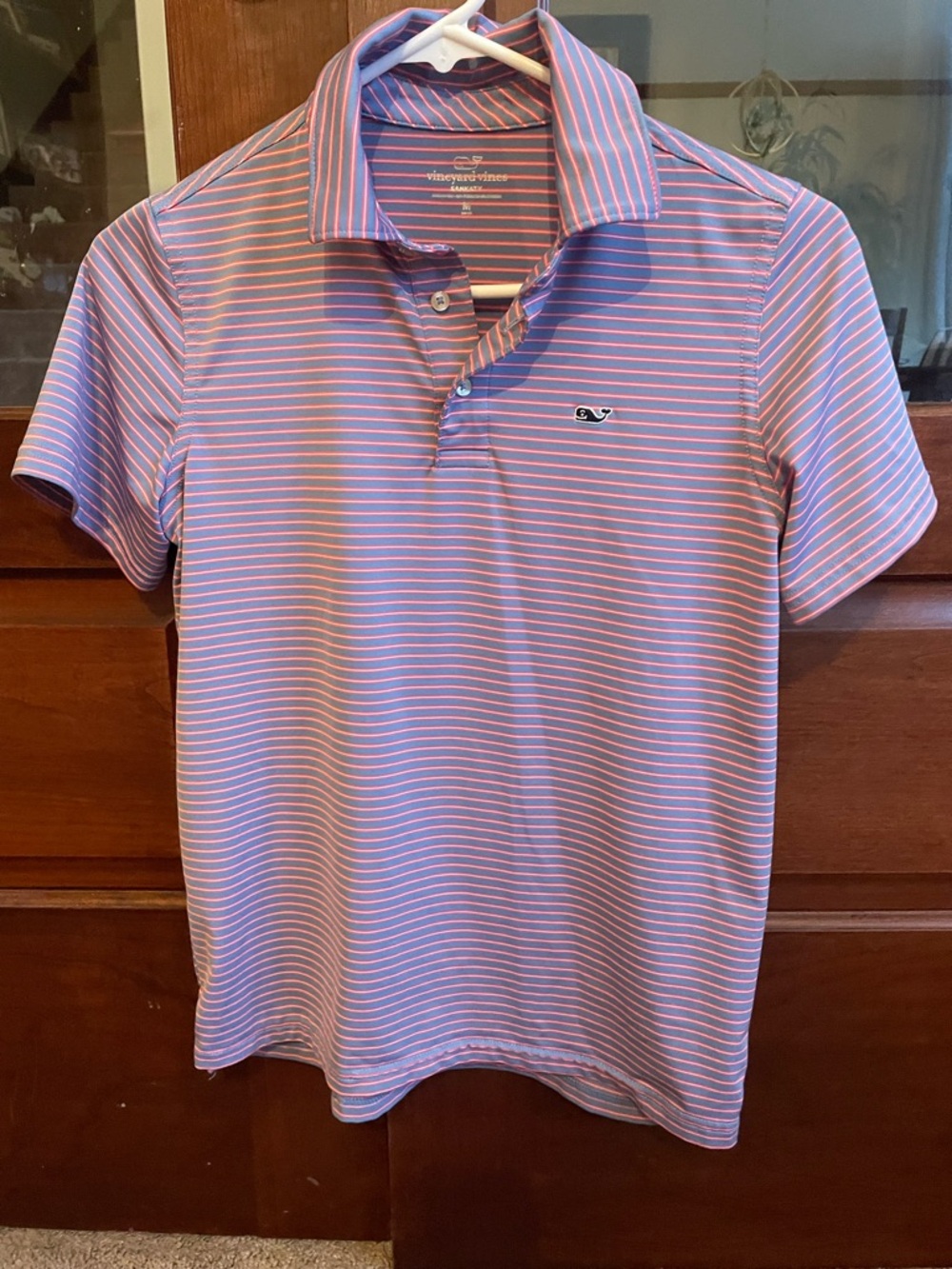 Vineyard Vines kids Pink & Blue Striped Performance Polo
